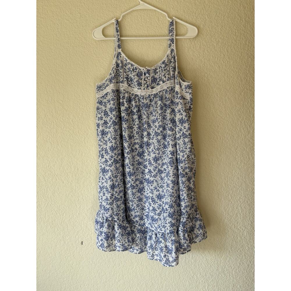 Vintage Solange Country Floral Nightgown Dress Lace Trim Blue And White Chemise